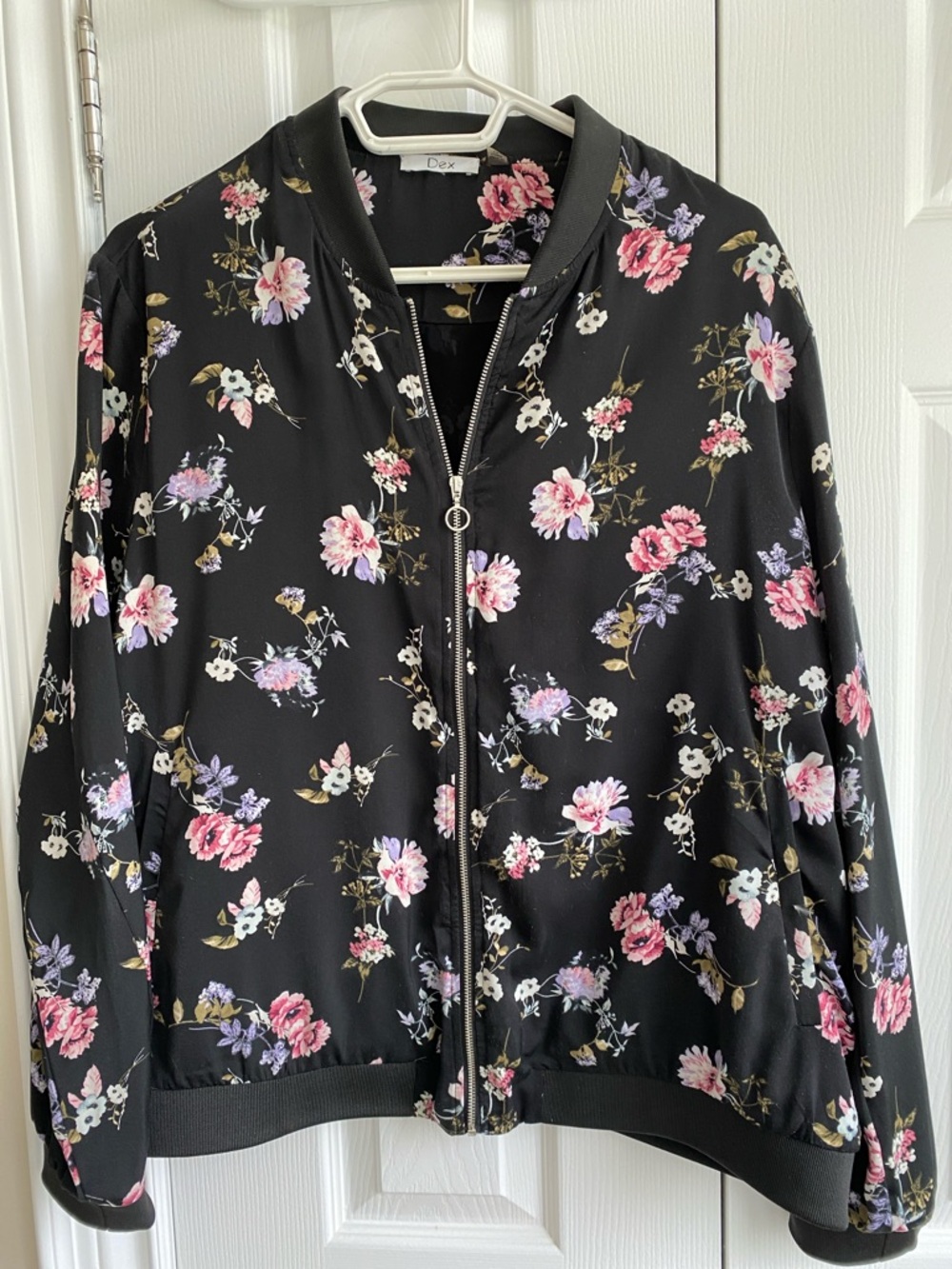 Dex Black Floral Bomber Jacket with Pink & Lavender Blooms